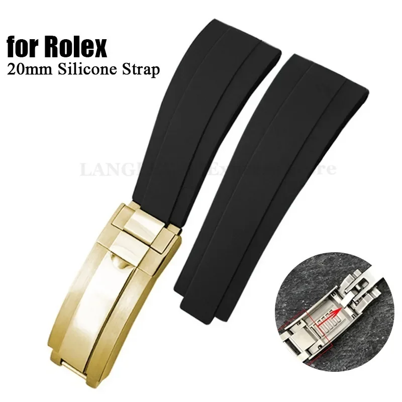 20mm TPU Silicone Watchband for Rolex Daytona Submariner GMT Diver Strap Waterproof Rubber Men Bracelet Metal Buckle Replacement