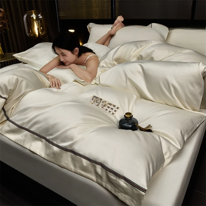 طقم مكون من أربع قطع من القطن طويل التيلة، غطاء لحاف قبعة من القطن، فراش عالي الجودة. #4