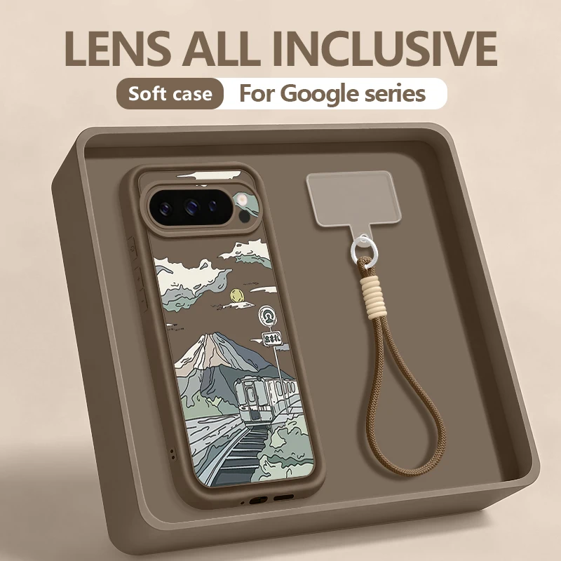 Snow Mountain Patterned Phone Case For Google Pixel 10 9 Pro XL 10 9 Pro 9A 8A Soft Silicone Lanyard Cover For Pixel 7A 8 7 Pro view 6