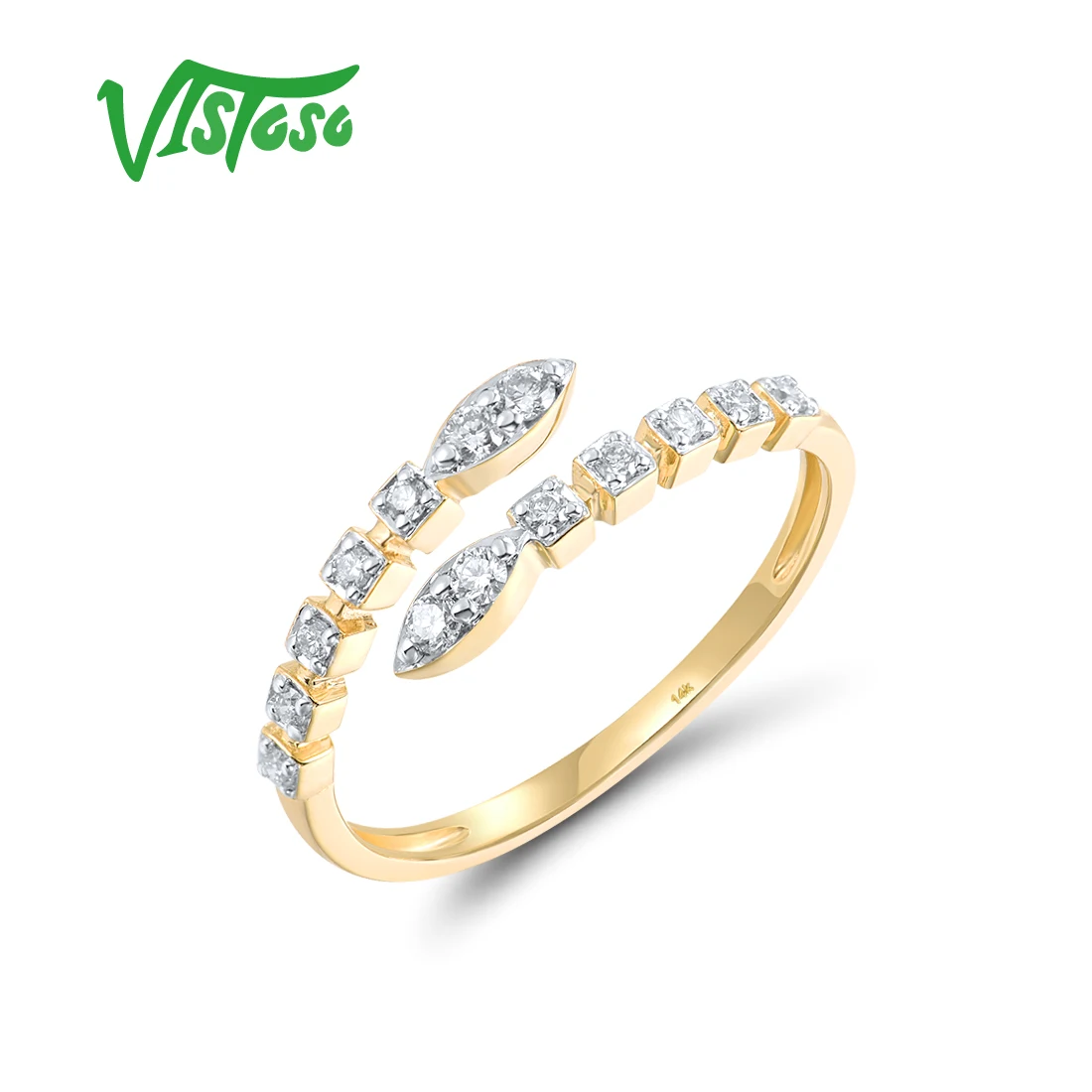 

VISTOSO Real 14K 585 Yellow Gold Rings For Women Sparkling Diamond Fantastic Stackable Wedding Engagement Gifts Fine Jewelry