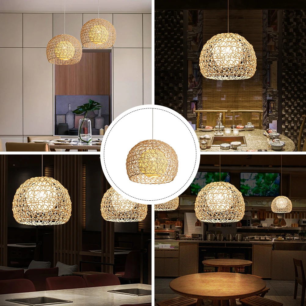

Rattan Ch Cover Southeast Asian Style Lampshade Beige Loft Light Decoration Natural Woven Hanging Rustic Retro