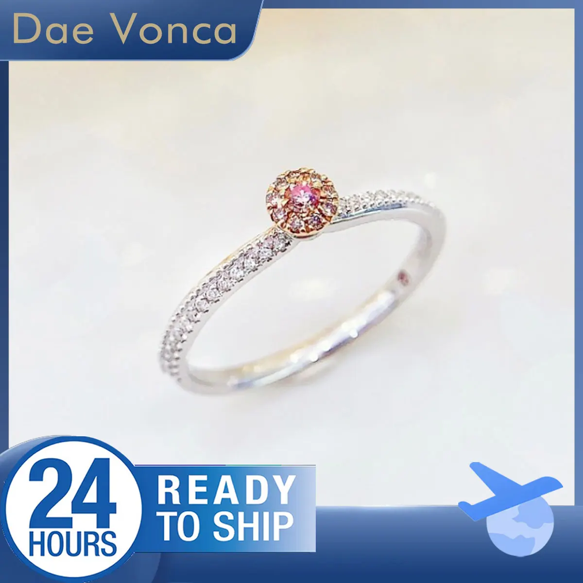 18K White Gold Natural Diamond Halo Ring Fancy Pink Round Cut Diamond Ring Pave Shank Genuine Diamond Ring For Engagement