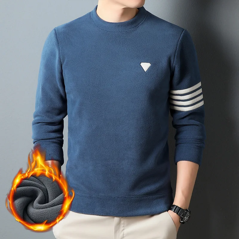 

Polar Fleece Sweatshirt Winter New Round Neck Fashion Men's ToptThickened Base Layer Shirt with Aoli Velvet