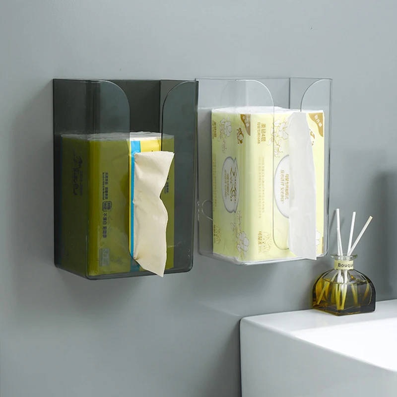 Bathroom Wall-Mounted Self-Adhesive Tissue Box Multi-Function Paper Towels Storage Box Portable Tissue Dispenser Holder