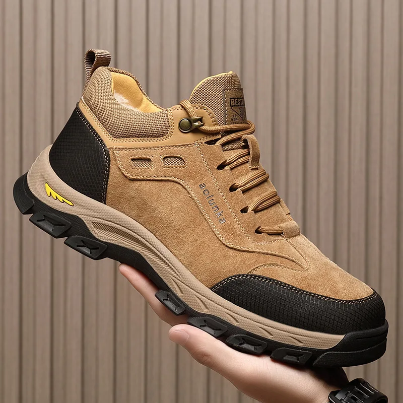 

Leather sports shoes for men 2025 new model with plush and thickened outdoor workwear snow boots