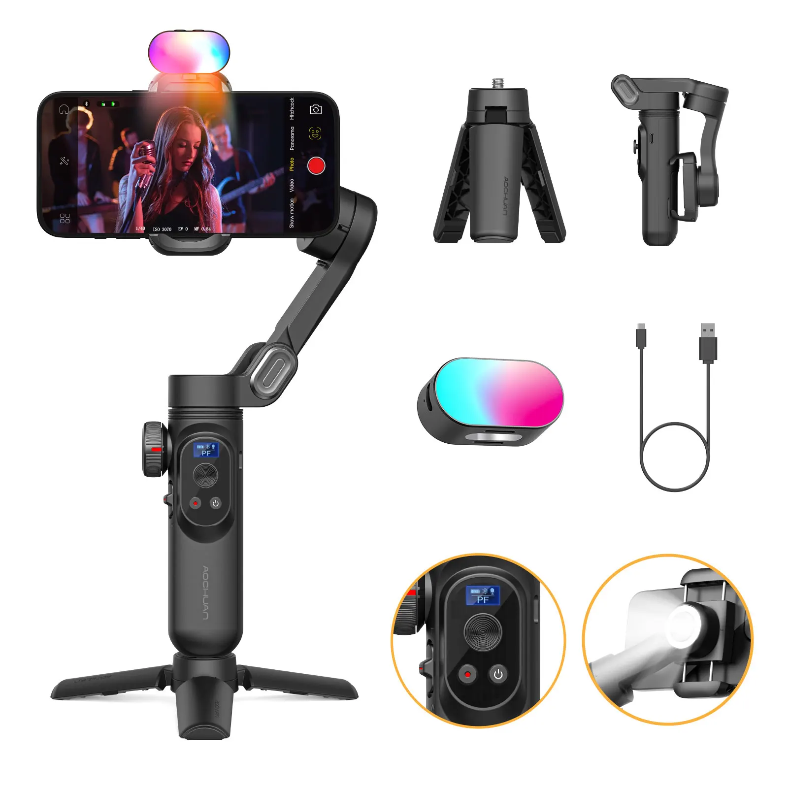 AOCHUAN Smart XPro Kit Smartphone 3 Axis Gimbal Stabilizer For iPhone and Android SmartPhone Shooting With RGB fill light Gimbal