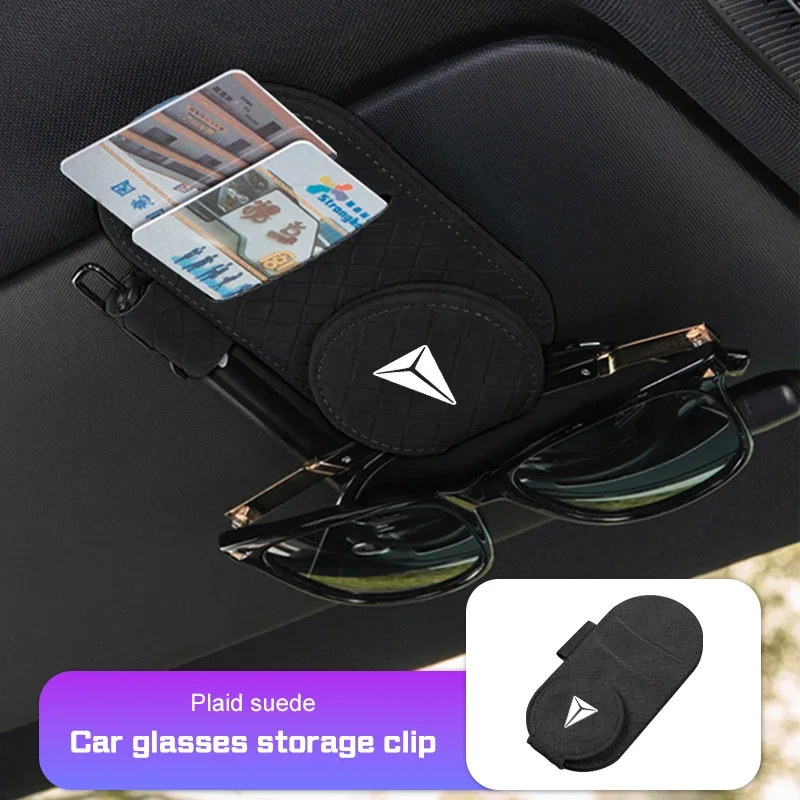 For Changan Deepal S7 S07 L07 S05 S7i SL03 G318 Car Visor Glasses Clip Multi-Pocket Plaid Leather Card Storage Bag Accessories