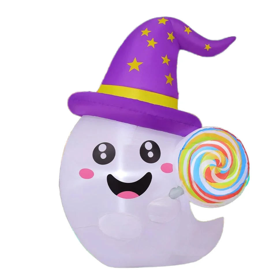 4.8 FT Halloween Decorations Cute Witch Hat Ghost Built-In LEDs Ghost Candy Blow Yard Decor