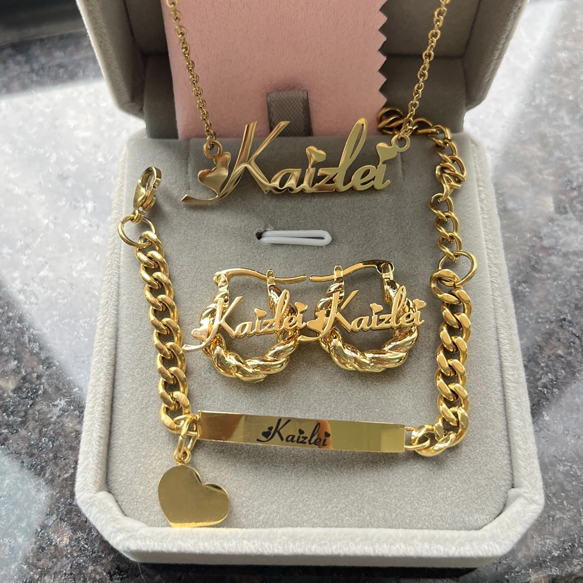 Customized Jewelry Sets Name Children's Set Personalized Letter Necklace Name Bangles Stainless Steel Mini Earring For Kids Gift