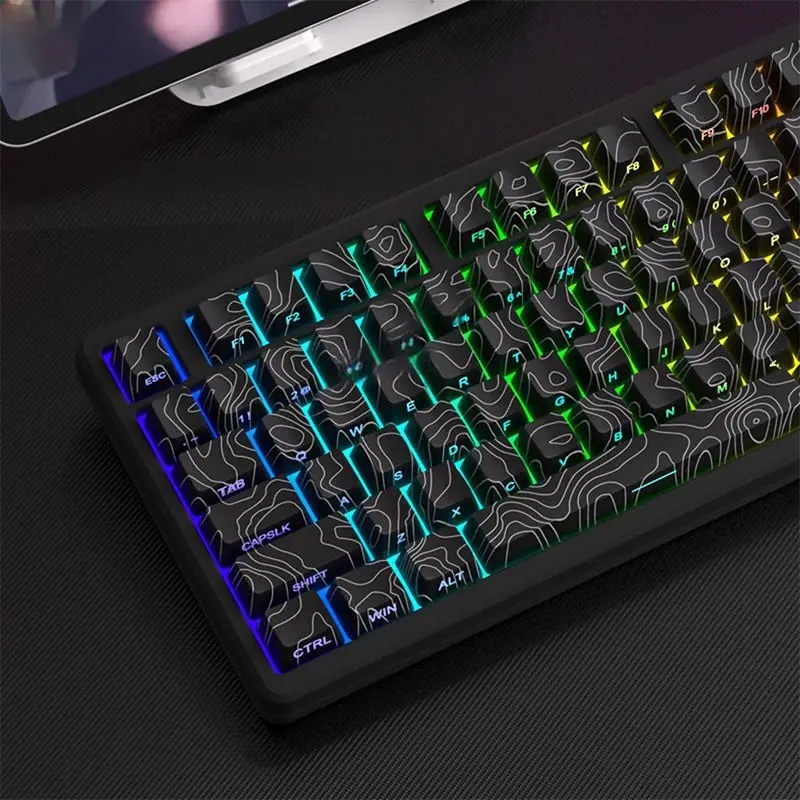133 keys New Black Contour Side Engraved Transparent PBT Cherry Game Keycaps for Mechanical Keyboard 68 87 108 From Tarantula