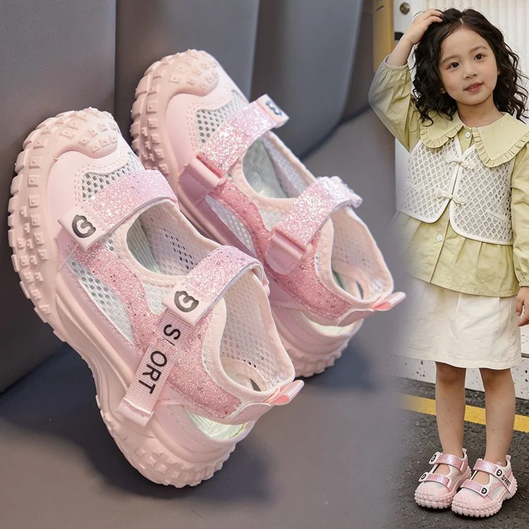 2026 New Summer Children Mesh Clunky Sandals Girls Breathable Hollow Casual Shoes Kids Cool Beach Shoes