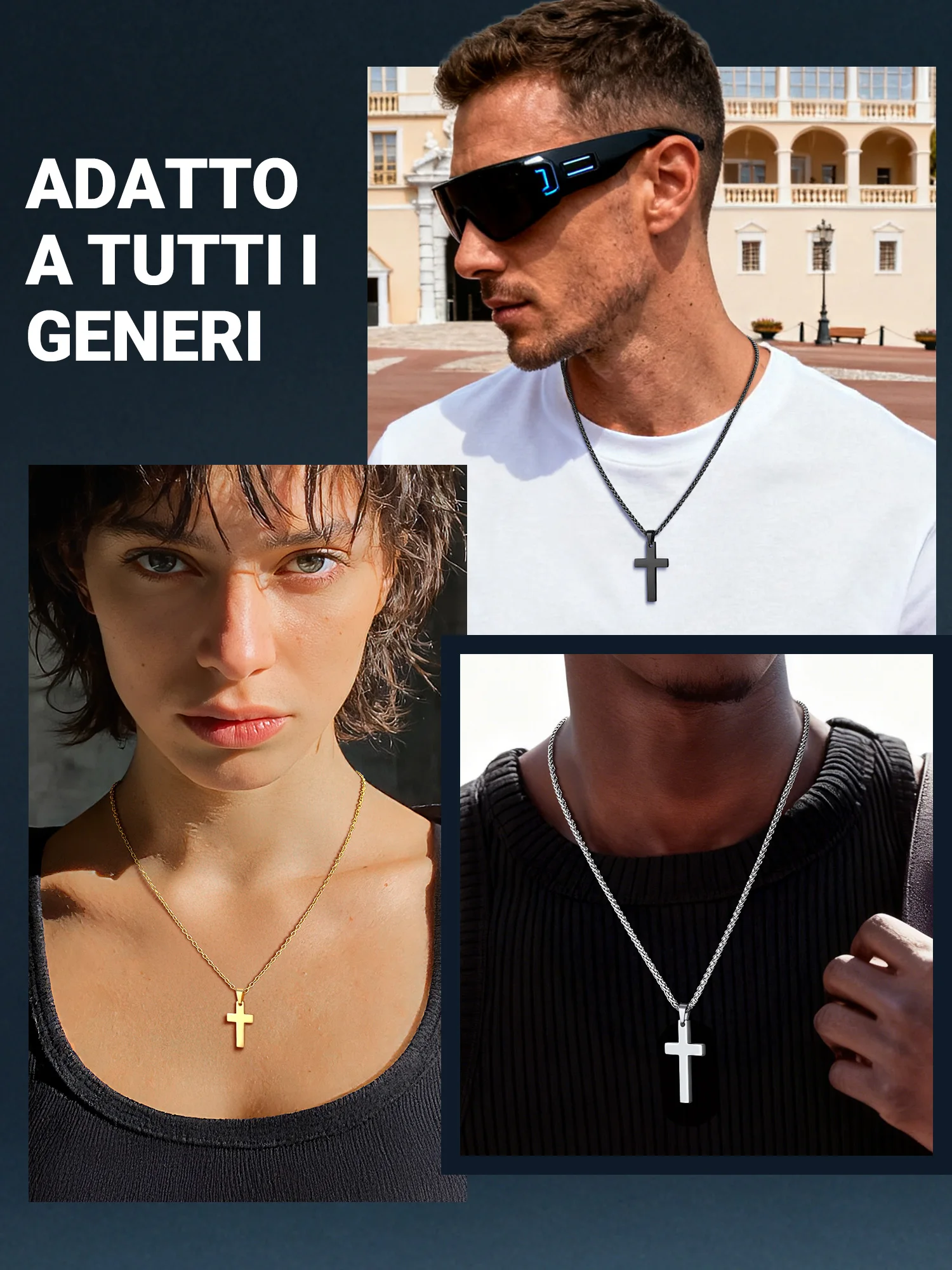 U7 Stainless Steel Cross Necklaces for Men Woman Black Enamel Cross Pendant & 22 Inches Wheat Link Chain Religious Jewelry Gift