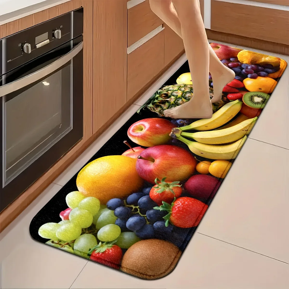 Tropical Mixed Fresh Fruit Runner Mat Anti Slip Water Absorbent Rug Realistic Fruit Decor Carpet for Kitchen Sink Home Entrance
