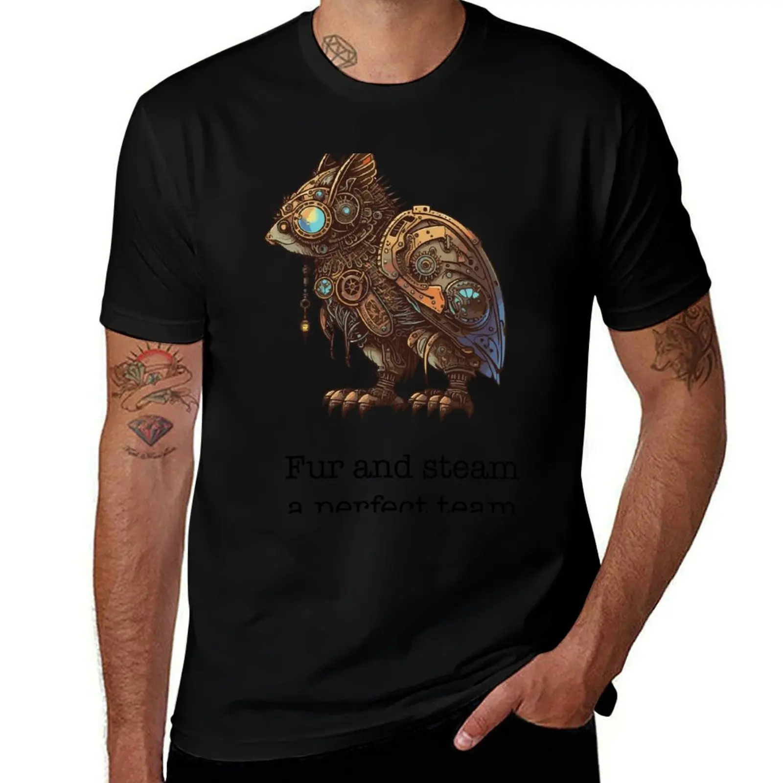 

steampunk animal owl hawk fur and steam a perfect team T-Shirt oversizeds t shirt men 100℅ cotton