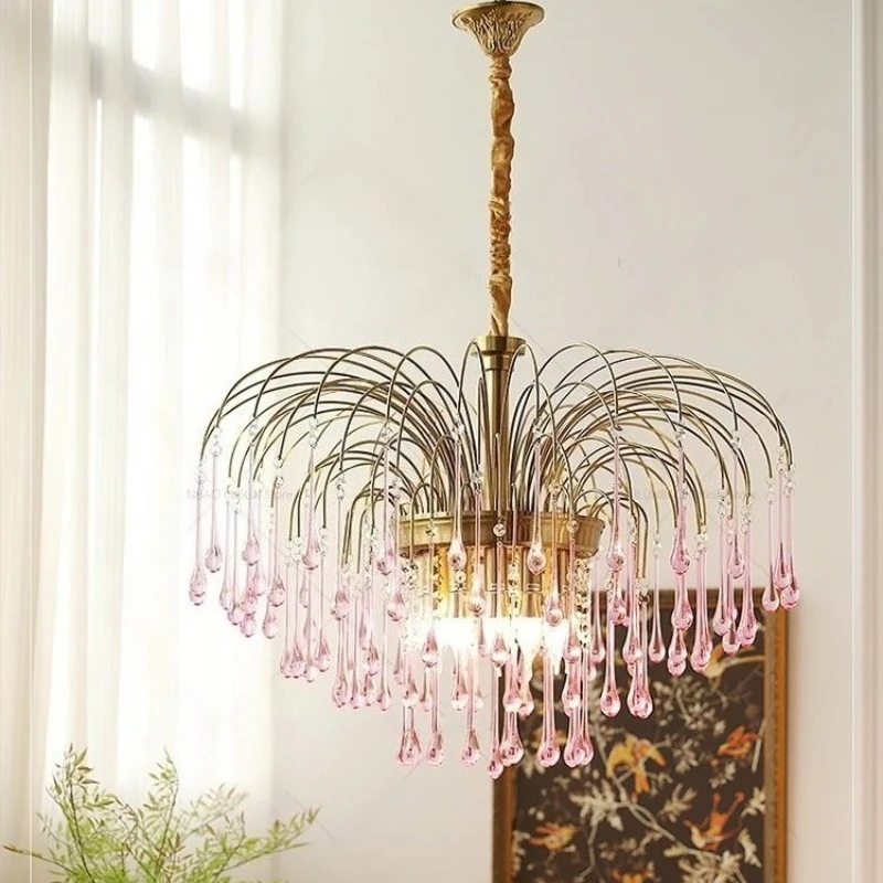 

French Vintage Luxury Crystal Glass Chandelier for Living Room American Drop Dining Room Bedroom Romantic Room LED Light