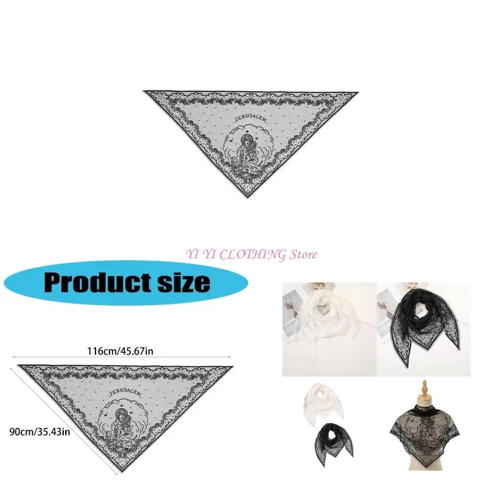 

N5KF Woman Mantilla Veils Lace Trim Sheer Shawl for Wedding Church Mantilla Breathable Shawl Veils Wedding Mantilla