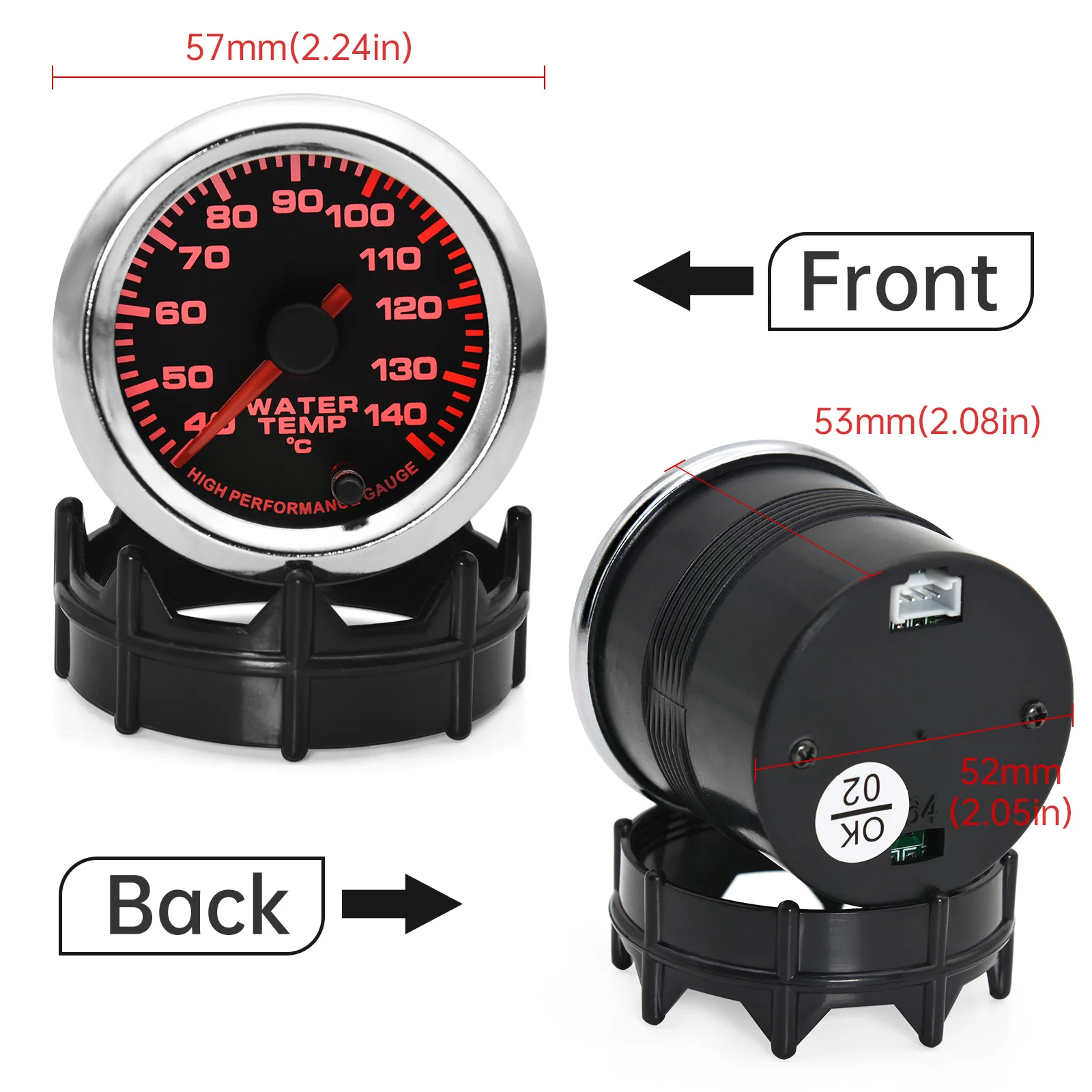 52MM Car Water Temperature Gauge 40-140 Celsius with Water Temp Joint Pipe Sensor Adapter 1/8NPT Temperature Indicator for Car