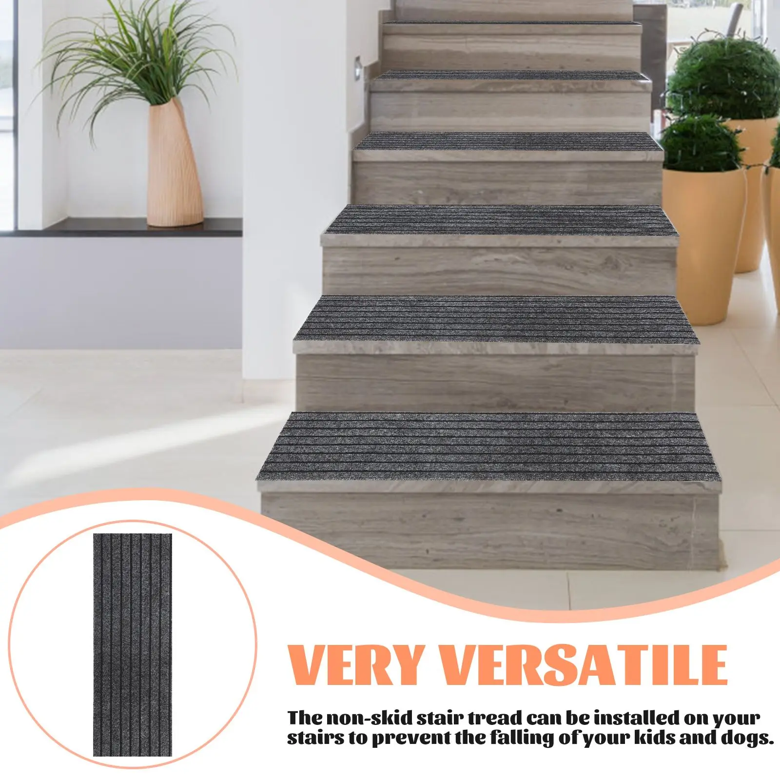 Stair Tread Carpet 26x75cm Deep Gray Non Slip Mat Stairs Staircase Mats Step Tape Reusable Durable Home Safety Kids Dogs