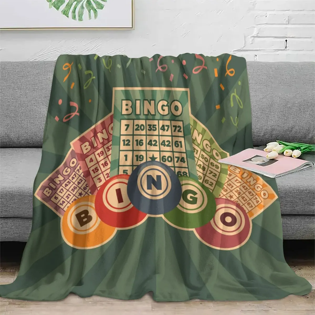 Bingo Game Throw Blanket Picnic Cozy Decor XL Couch Blanket Novelty Game Night Gift 150x200cm