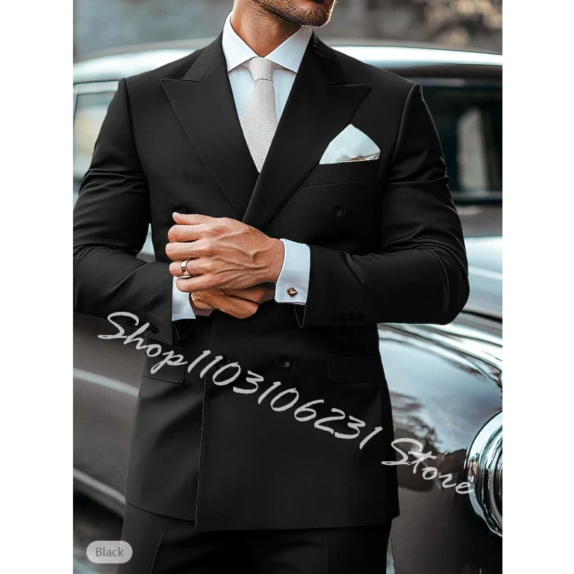 White 2 Pieces Wedding Suits Double Breasted Men Blazer Pants Formal Groom Wedding Party Tuxedos Costume Homme Mariage