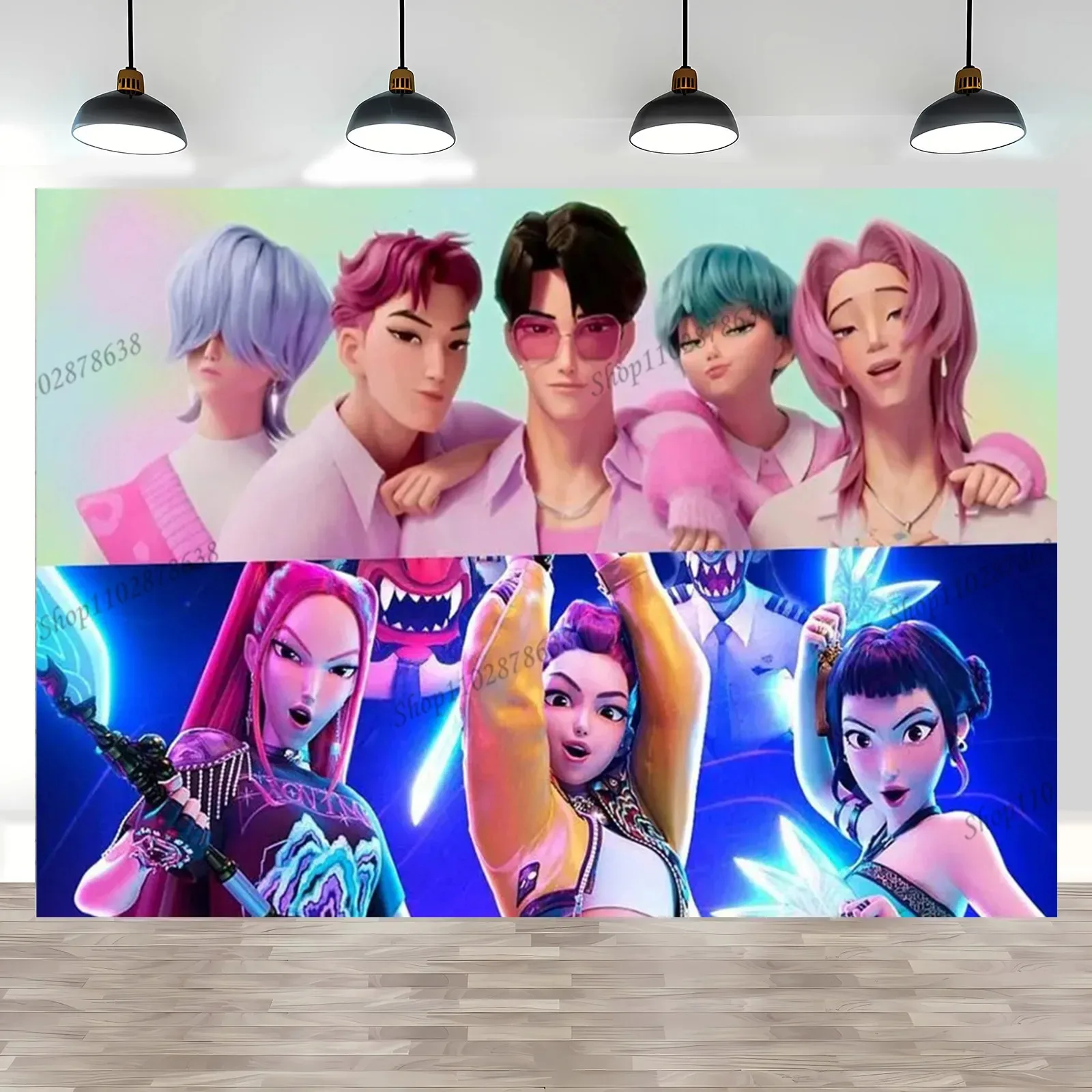 

KPop Devil Hunter Kawaii Anime Girl Printed Tapestry Wall Hanging Cute Cartoon Style Fantasy Background Home Decoration