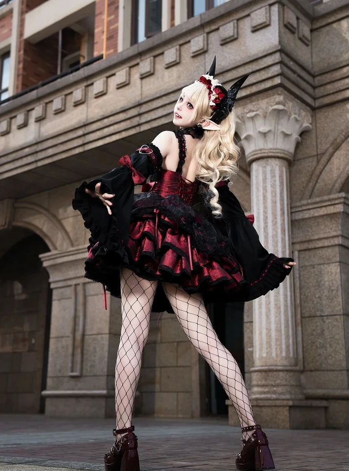 Dark Gothic Lolita JSK Black Red Camisole Dress Subculture Y2K E