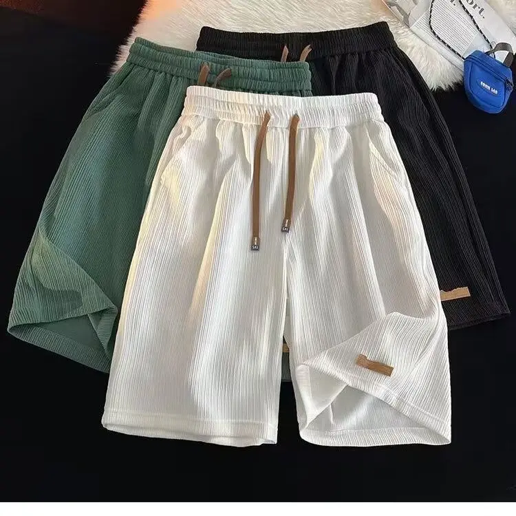 

Trendy Oversized American Straight Leg orts Men's Summer Ultra-Thin Loose Beach Pants Hong Kong Sle Student Embroidered L...