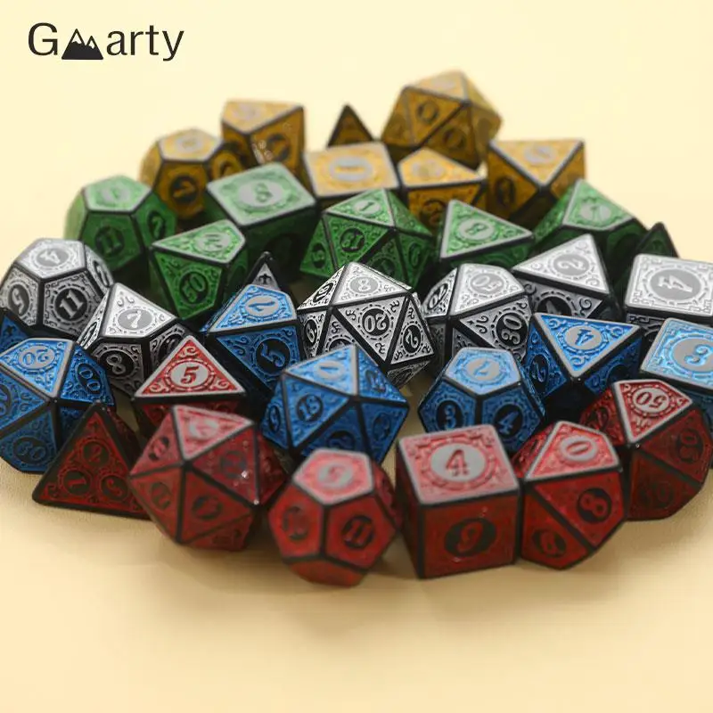 Polyhedral Dice Set 7 Pcs/Set Carved Pattern Dice Set D4 D6 D8 D10 D% D12 D20 For Table Game 5 Colors Available