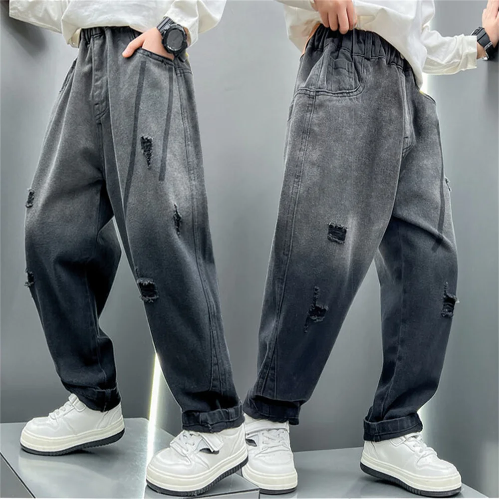 

Korean Fashion Boys' Jeans With Holes Casual Children's Jeans Student Kid Jeans