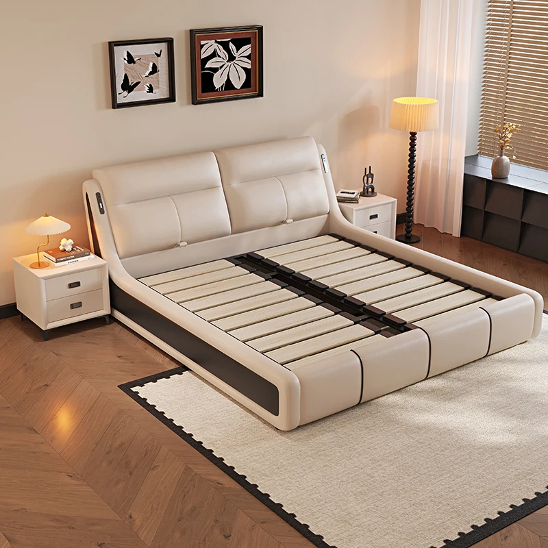 ^Functional Smart Bed with 3-Level Adjustable Headboard & Dual USB Ports - Heavy-Duty Upholstered Bed for Hotel Projects