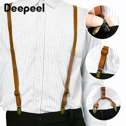 1Pc 1.5*105cm Retro Uomo Bretelle Unisex 4 Clip Tipo Y Forte cinturino in pelle Bretelle Jeans maschili Sospensorio Casual Bretelle da uomo