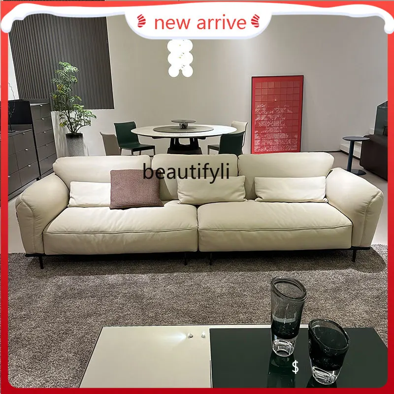 S132 Sofa Genuine Cattlehide Leather Surface Italian Minimalist Sofa Small Apartment Combination Luxury down Soft Woven Villa