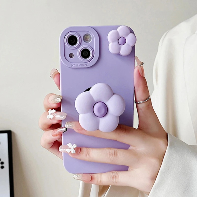 Cute Daisy Flower Holder Case for Samsung Galaxy A10 A20 A30 A50S A70 A10S A11 A21S A31 A51 A71 A81 A9 Soft Lavender Stand Cover