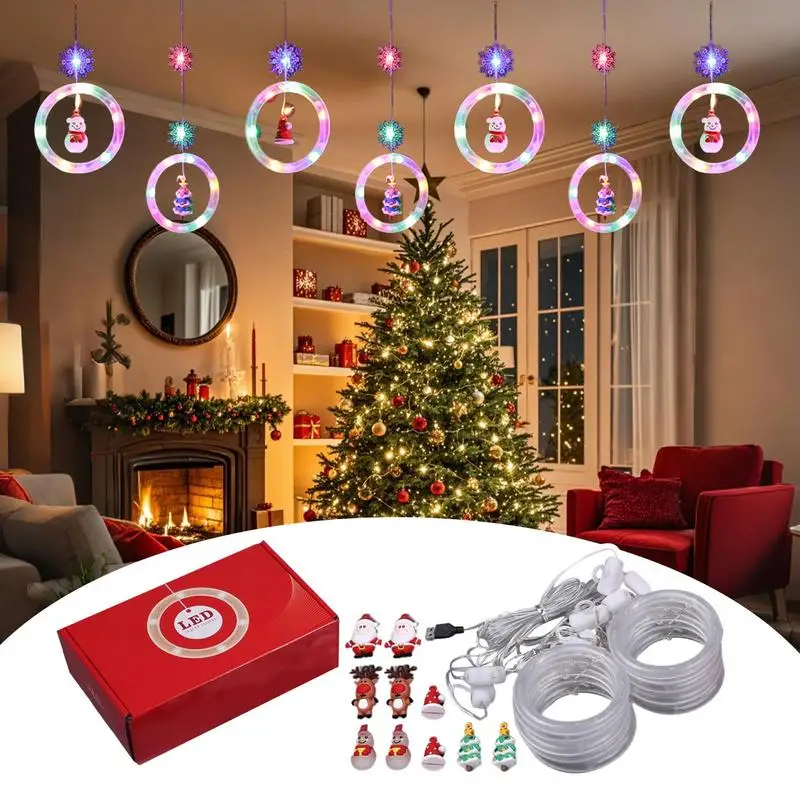 Luzes de janela de natal parede interior pendurado luzes da corda janela de natal luzes led decorações hangable luzes da corda com