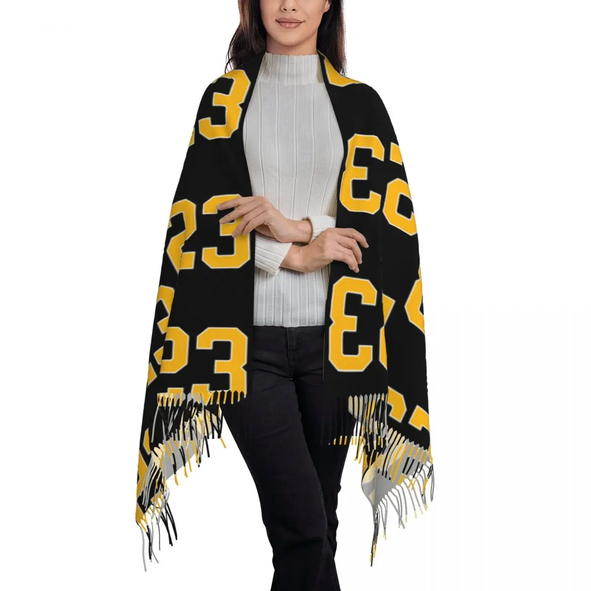 Yellow Number 23 Lucky Sports Jersey Twenty Three Scarf Tassel Scarves for Women Soft Warm Shawls and Wraps Winter Shawl Wrap