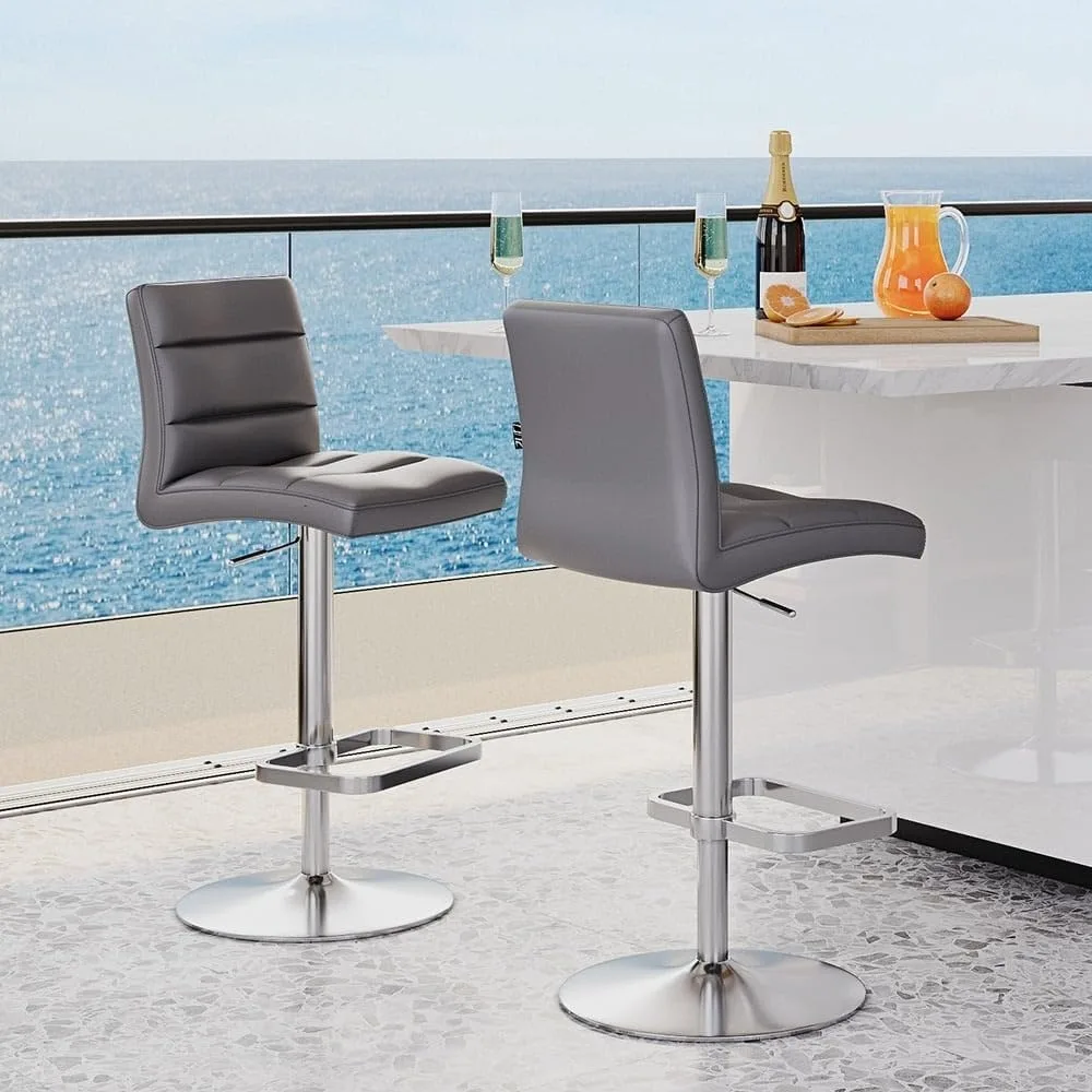Furniture Lush Adjustable Height Slate Swivel Armless Bar Stool with Brushed Steel Base