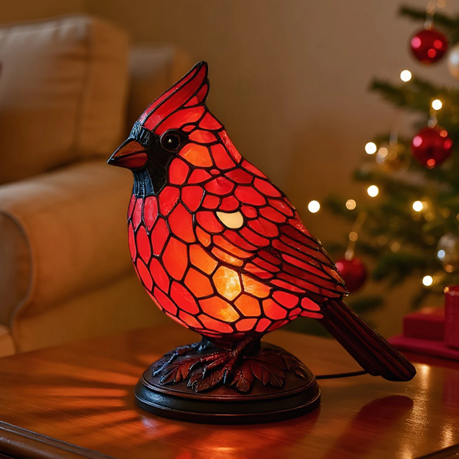 Resin Bird Lamp Christmas Art Decor Light Decorative Red Bird Table Lamp for Bedside Living Room Christmas Decor