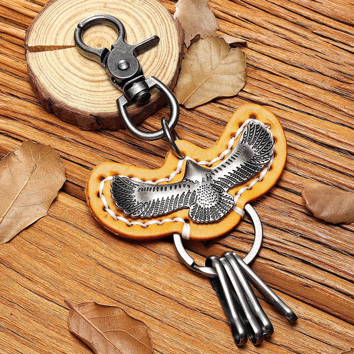 Retro Eagle Keychain Cowhide Leather Men Key Chain Women Bag Charm Key Ring Holder Classic for Male Cowboy Pendant Gift Jewelry