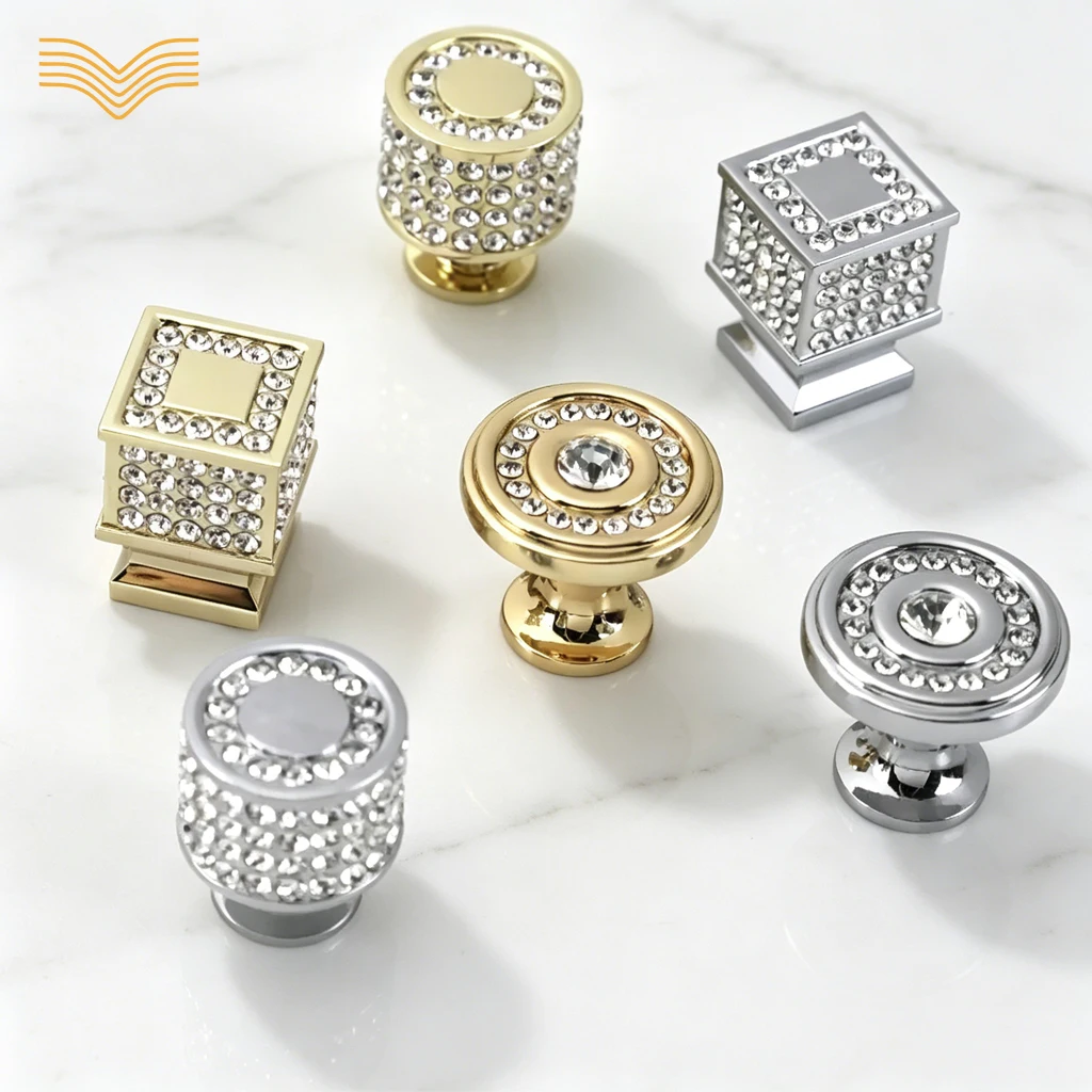 Crystal Cabinet Knobs Modern Minimalist European Wardrobe Pull Handles Rhinestone Inlaid Single Hole Mini Knobs For Cupboard