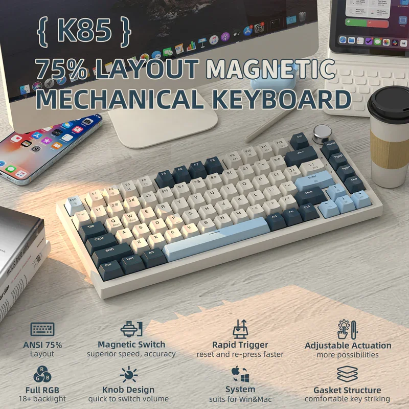 Aanval Haai K85 Snelle Trigger 75% Bedrade Mechanische Gaming Toetsenbord Magnetische Schakelaar Programmeerbare Knop Rgb Backlit Pbt Keycaps