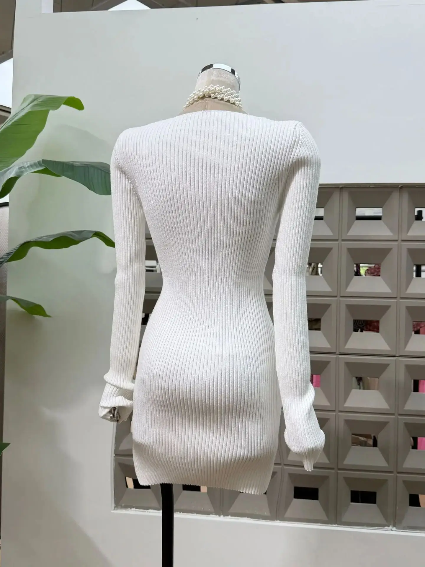 Nuevo vestido elegante de punto de encaje elástico con cuello en V de manga larga para mujer ajustado Sexy moda fiesta de noche Club fecha noche vestidos de otoño