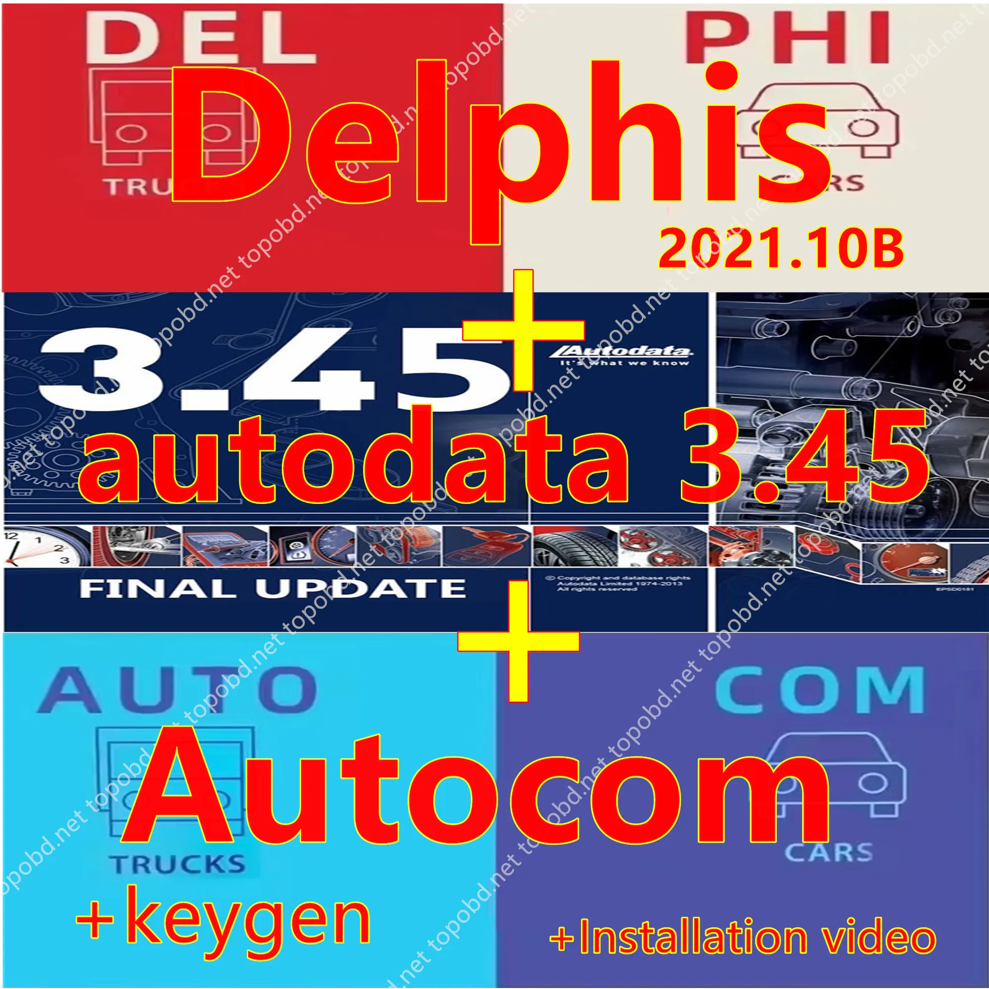 Newest Auto repair software Autodata 3.45+Delphi 2021.10b +Autocom2021.11 Diagnostic Tools Obd Scanner VCI AK DS150E link