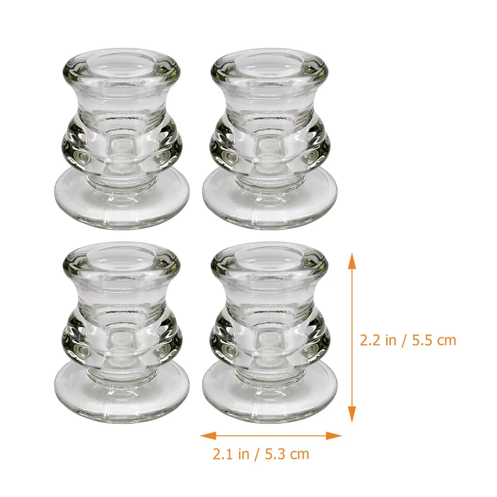 4Pcs Clear Glass Candlestick Holders Widened Base Stable Tealight Holders for Dinner Party Wedding Anniversary Decor
