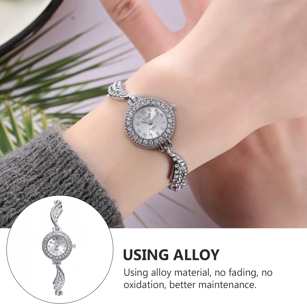 

1pc Women Silver Quartz Wristwatch Rhinestone Bracelet Daily Wear Gift Exquisite Watch For Woman Woman Watch