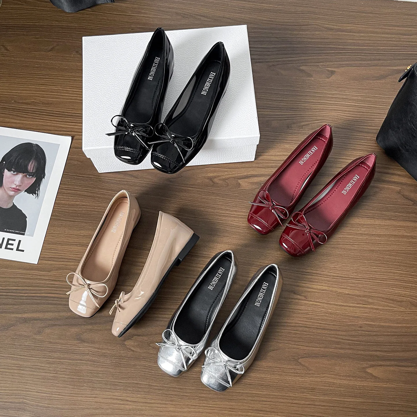 

Womens Flat Shoes with Square Toes Low Heel Non Slip Soft Sole Bow Outdoor PU Casual Low Top Women Shoes Outdoors Fashion