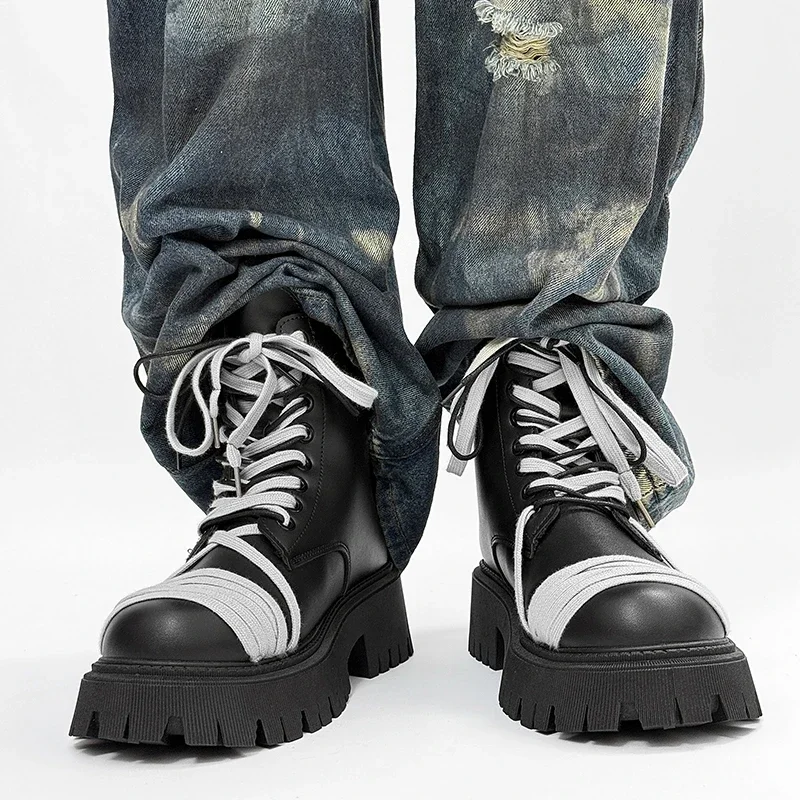 أسود الدانتيل متابعة الرجال دراجة نارية الأحذية حجم 45 الرجال الأحذية الجلدية منصة مصمم الأحذية للرجل الأدوات أحذية أحذية رجالي