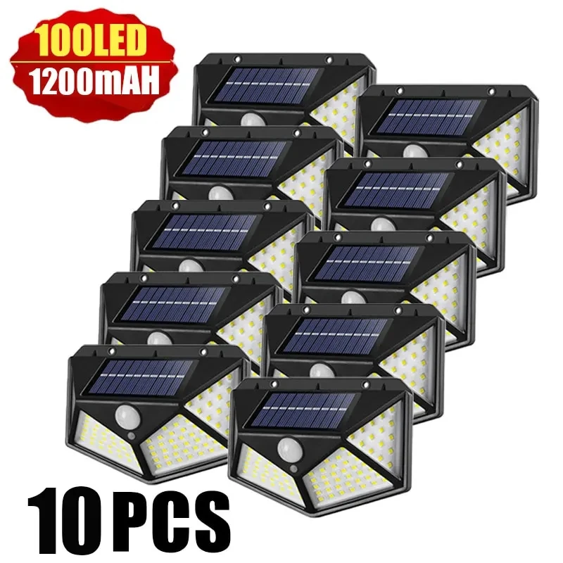 100 LED Solar Wall Lights Outdoor Solar Lamp Waterproof Motion Sensor Solar Powered Sunlight Street Light for Garden Decoration