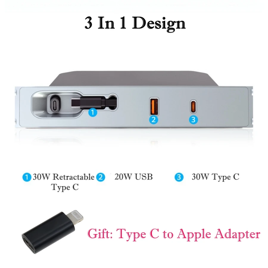 80W Fast Charge USB Hub for Tesla Model 3 Highland 2024 Multiport Adapter USB Hub Docking Station for Model 3 Center Console