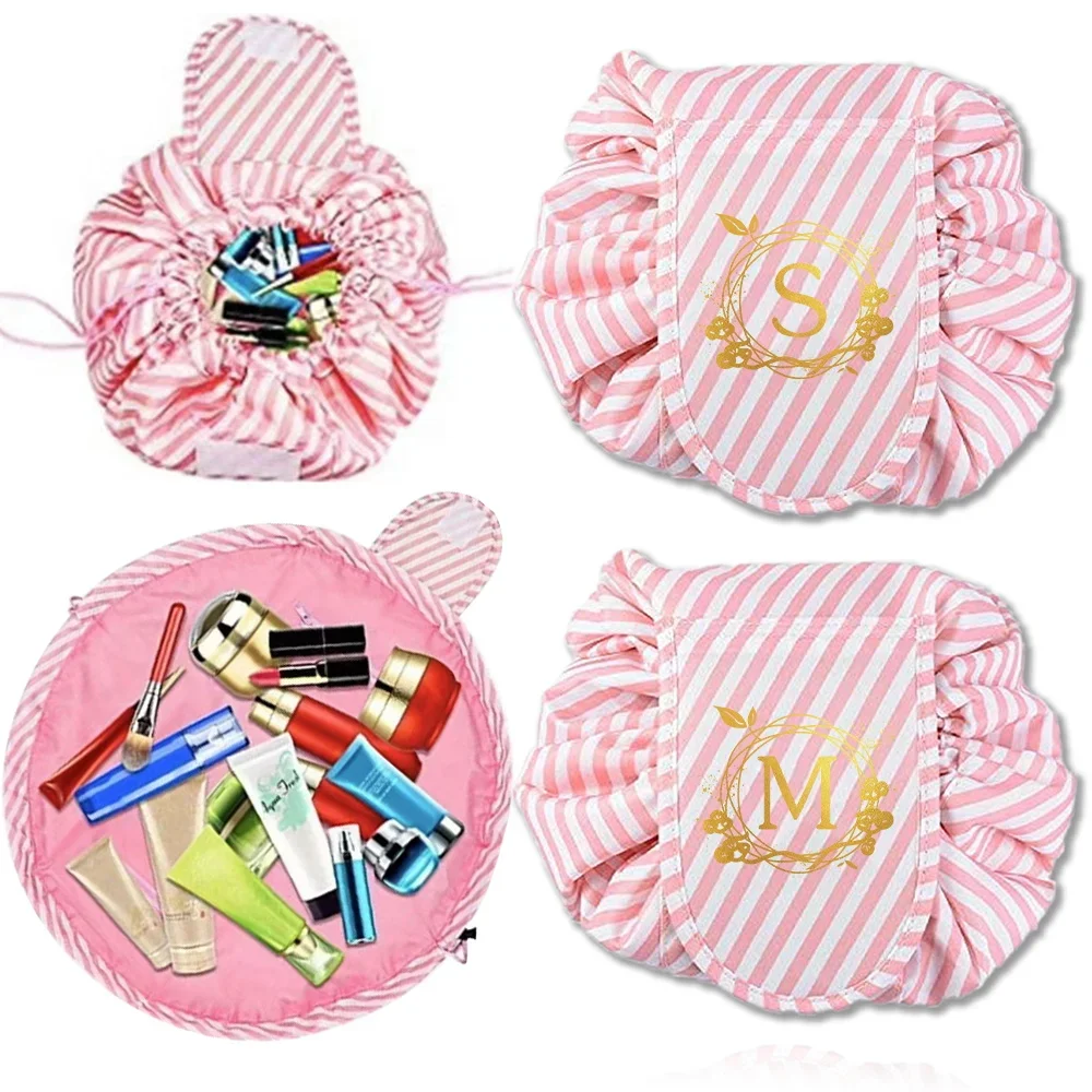 Drawstring Cosmetic Bags Ladies Portable Red Stripe Makeup Bag Organizer Washing Bag Makeup Storage Bags Wreath Series