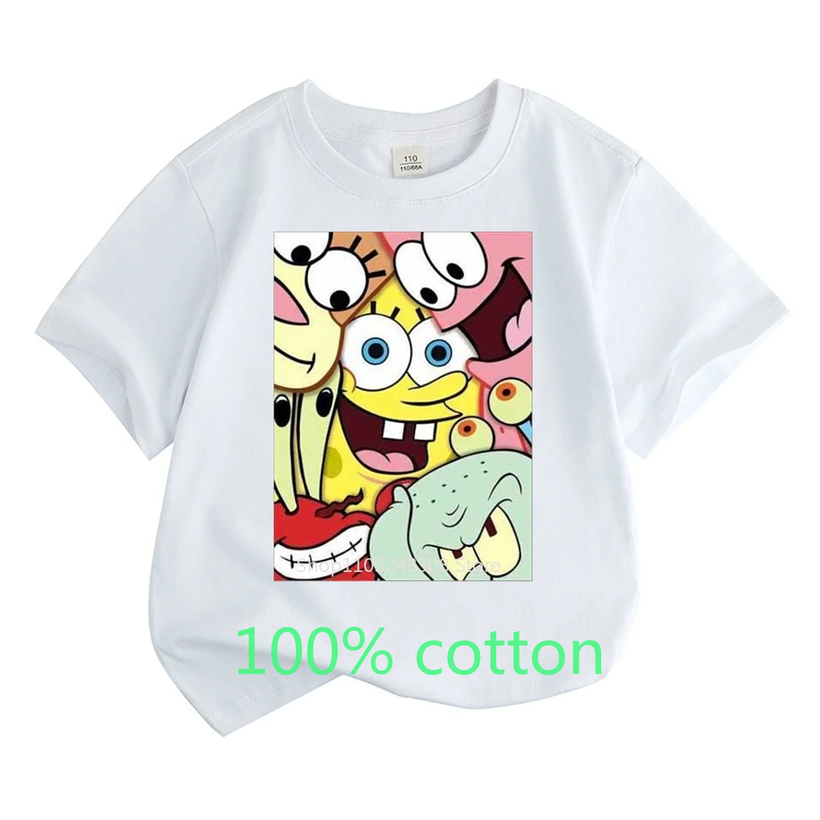 Mr. Krabs Squidward  Sandy Spongebob T-shirt 100%Cotton  Children Round Neck Short-sleeved Boys Girls  Fashion Kids Clothes